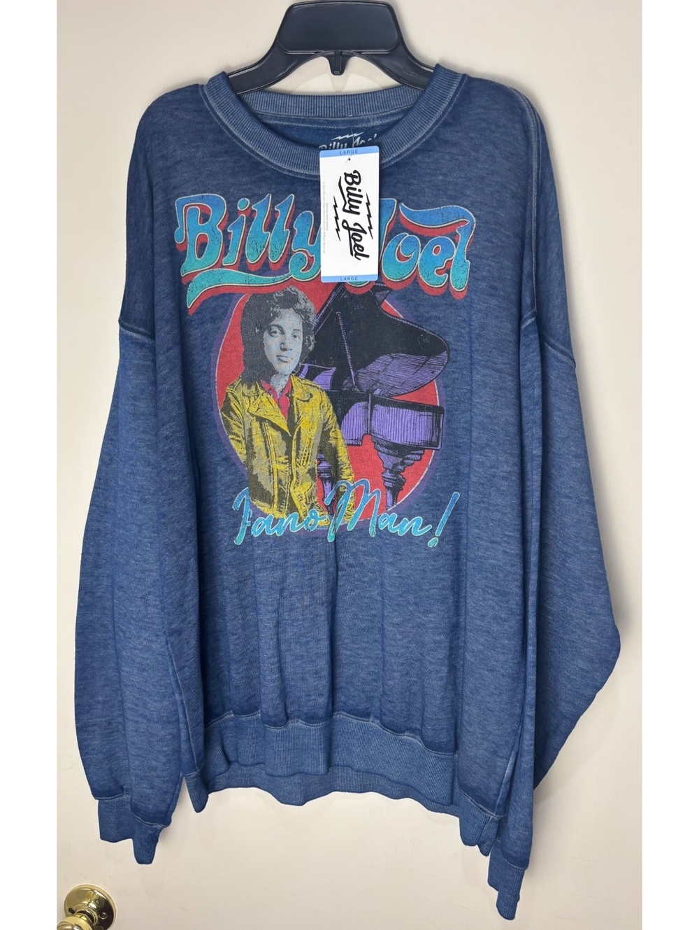 Billy Joel Piano Man Graphic Sweatshirt Large Blue Vintage Wash Official Merch